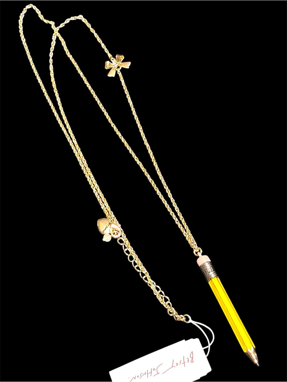 NWT•Betsey Johnson Yellow Enamel Pencil Pendant Long Necklace - Picture 3 of 7